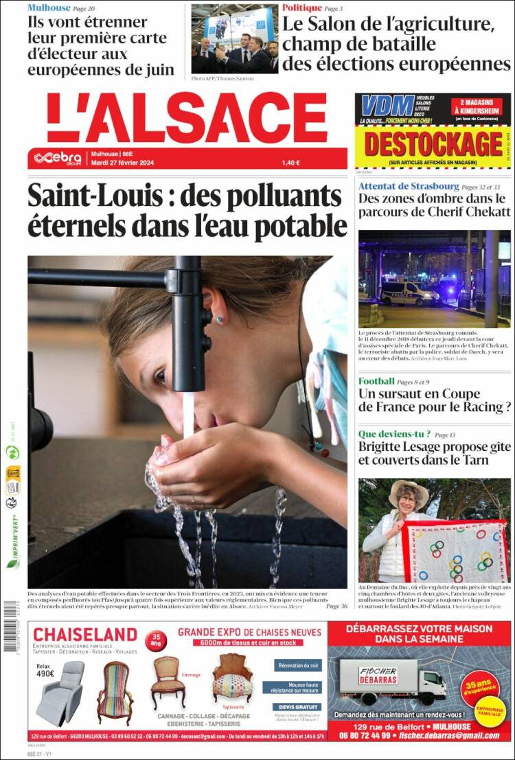 Portada de Journal L'Alsace (Francia)