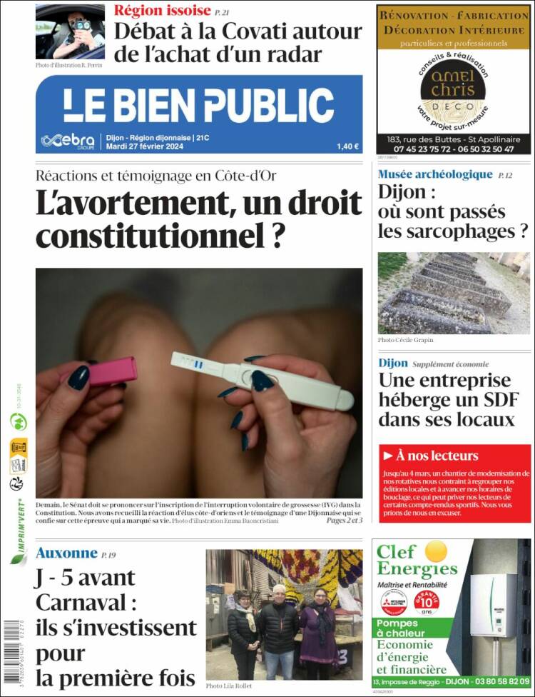 Portada de Le Bien Public (Francia)