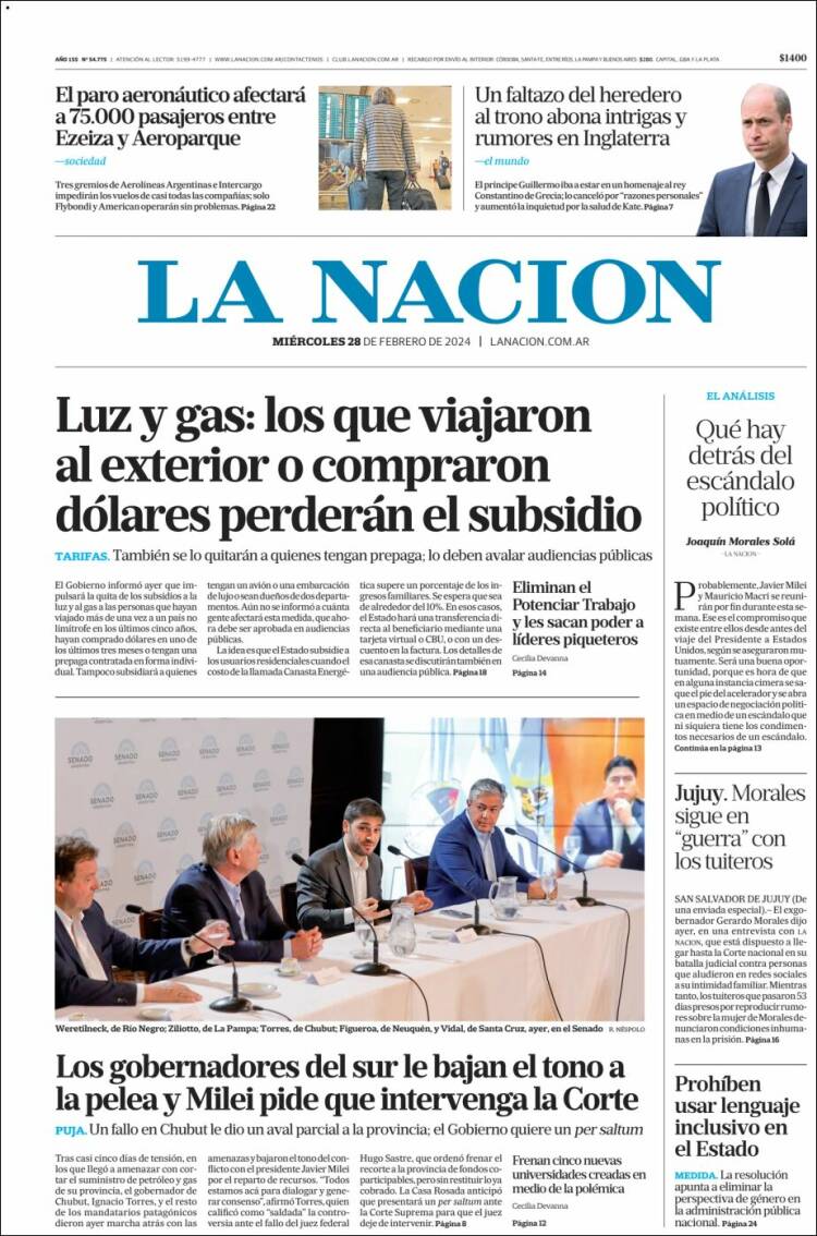 Portada de La Nación (Argentina)