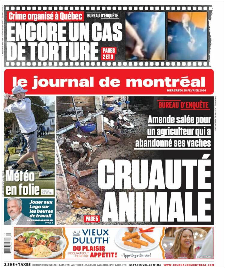 Portada de Le Journal de Montréal (Canadá)