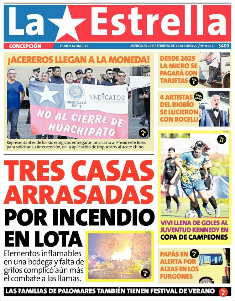 Portada de La Estrella de Concepción (Chile)