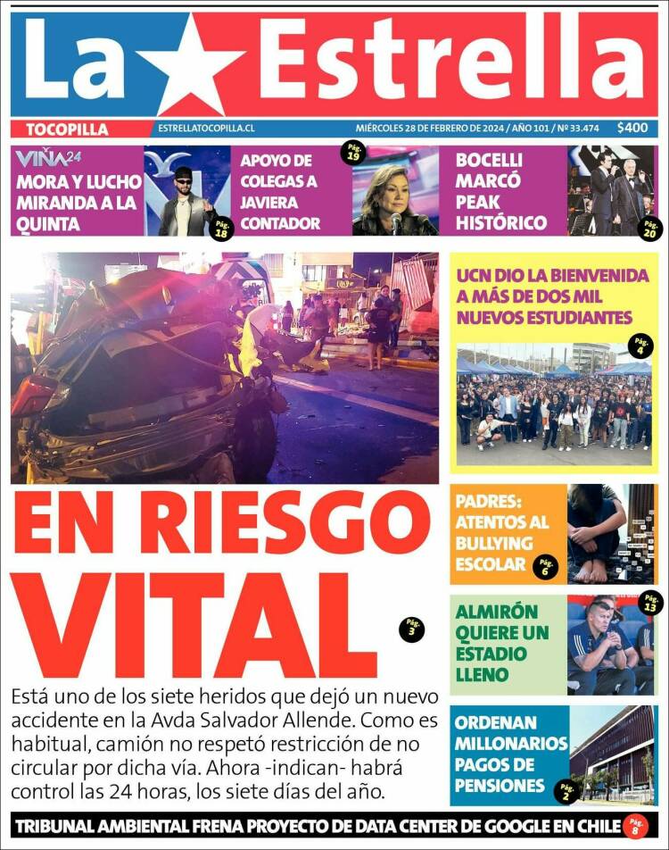Portada de La Estrella de Tocopilla (Chile)