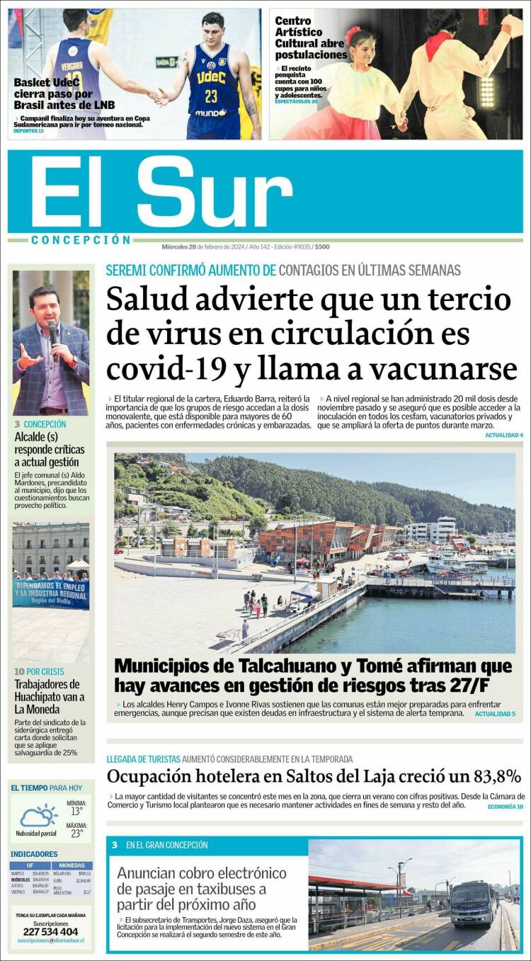 Portada de El Sur (Chile)