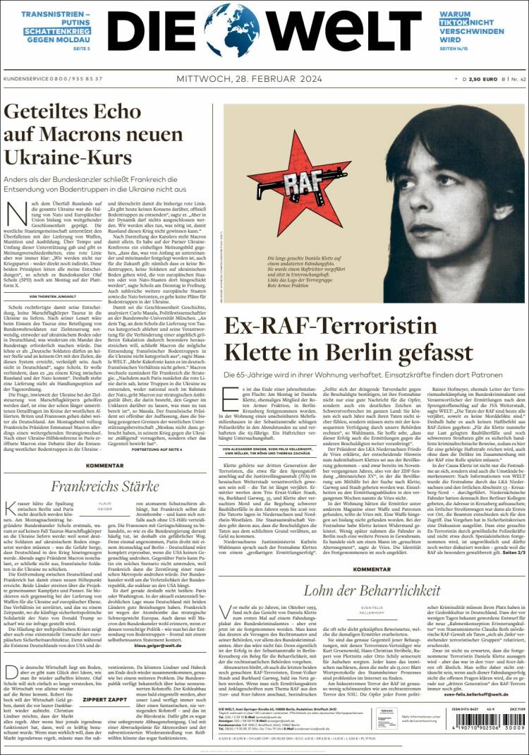Portada de Die Welt (Alemania)