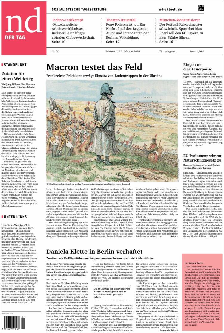Portada de Neues Deutschland (Alemania)