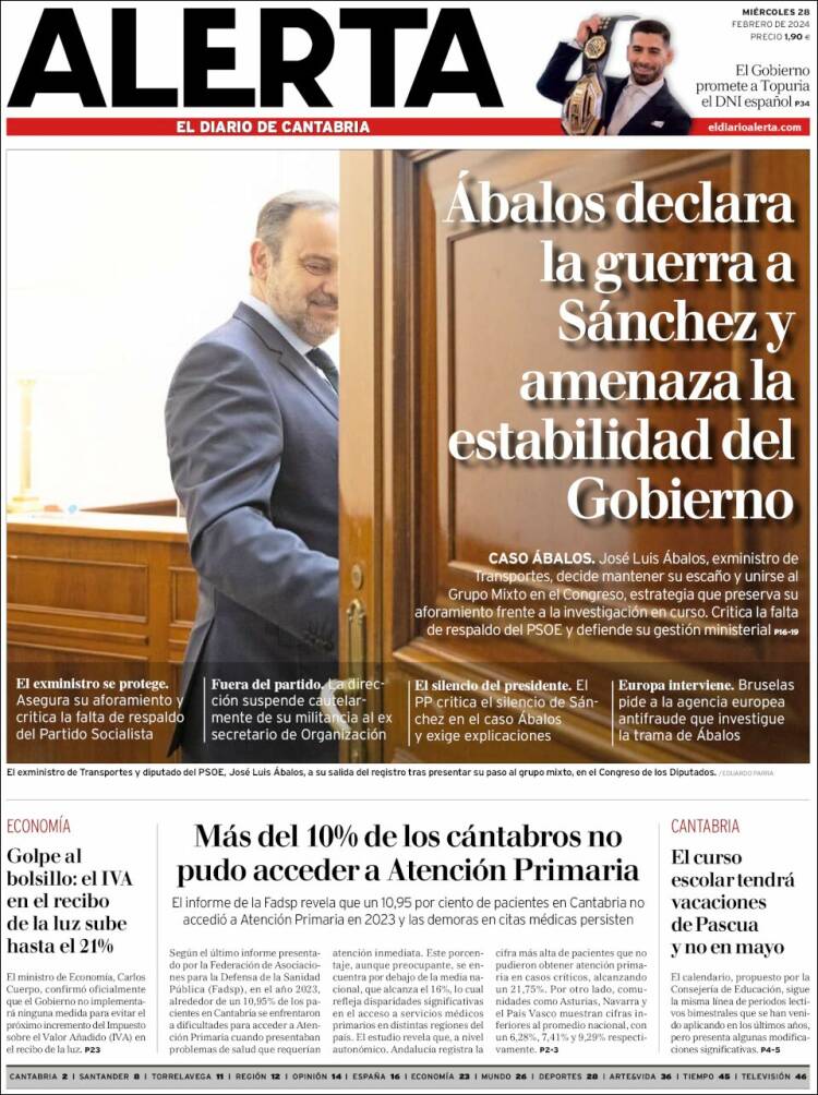 Portada de Alerta - El Diario de Cantabria (España)