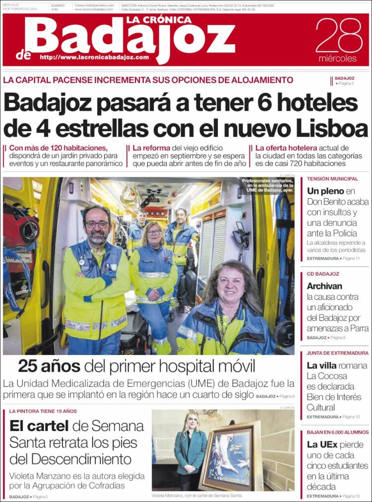 Portada de La Crónica de Badajoz (España)