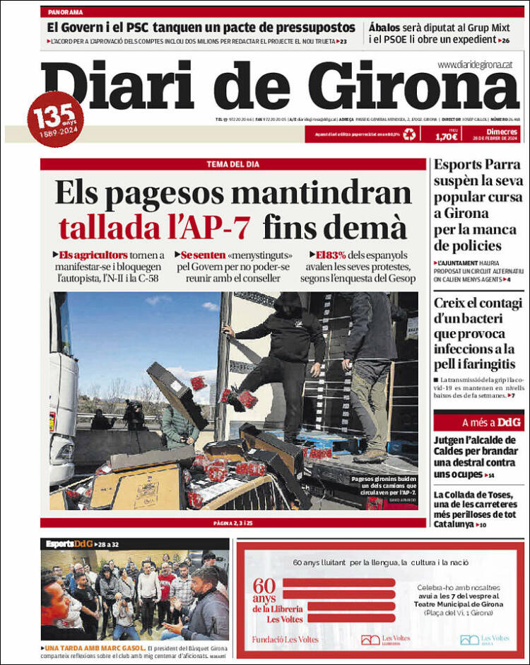 Portada de Diari de Girona (España)