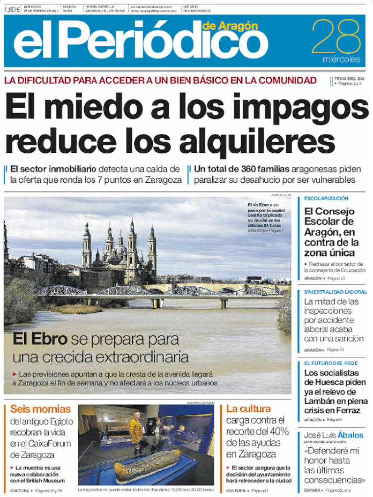 Portada de El Periódico de Aragón (España)