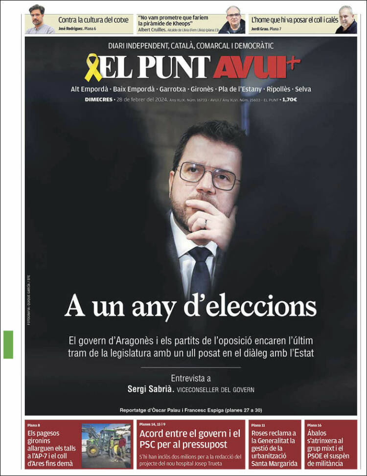 Portada de El Punt Avui - Girona (España)