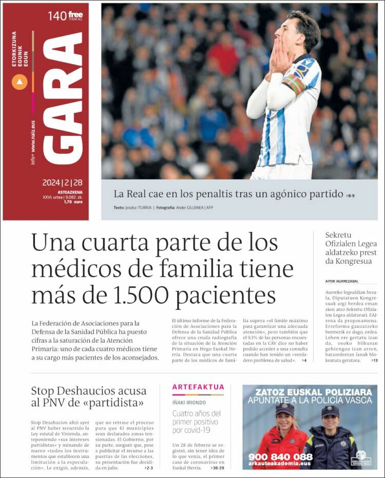 Portada de Gara (España)