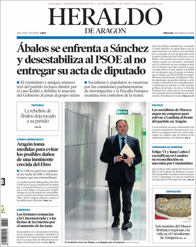 Portada de Heraldo de Aragón (España)