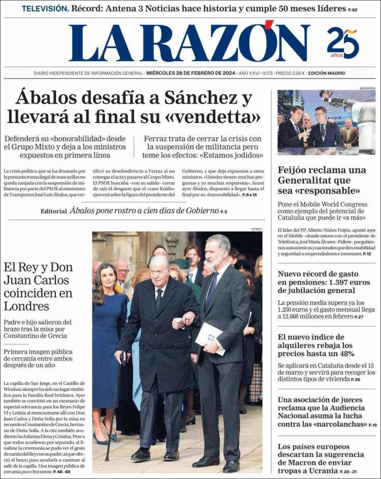 Portada de La Razón (España)