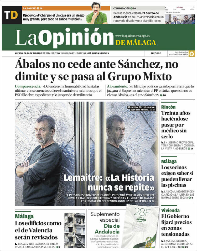 Portada de La Opinión de Málaga (España)