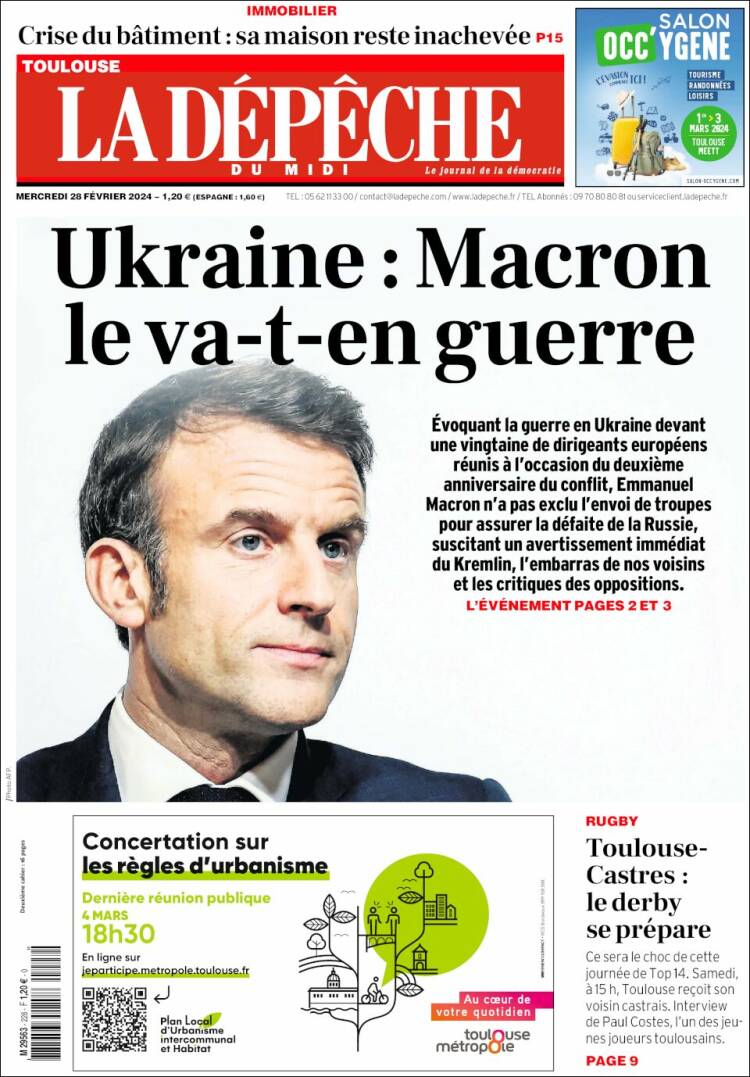 Portada de La Dépêche du Midi (Francia)