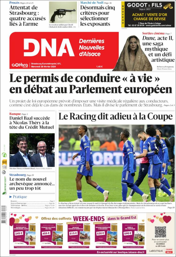 Portada de Les Dernières Nouvelles d'Alsace (Francia)