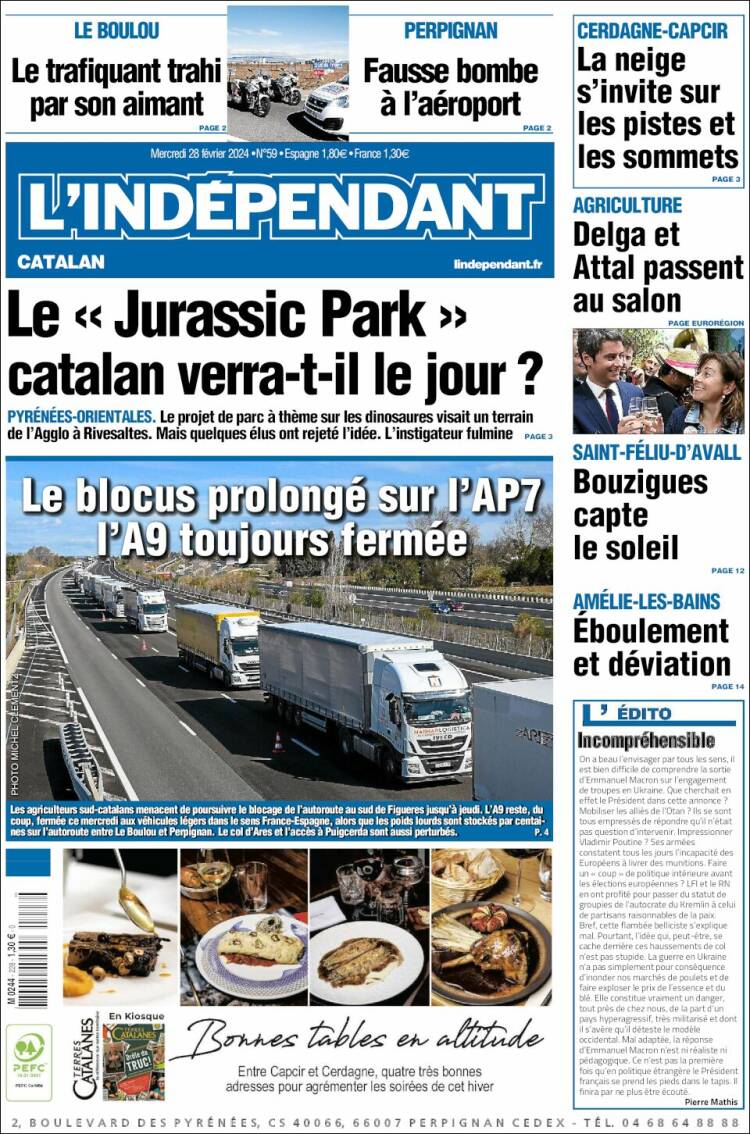 Portada de Le Indépendant (Francia)
