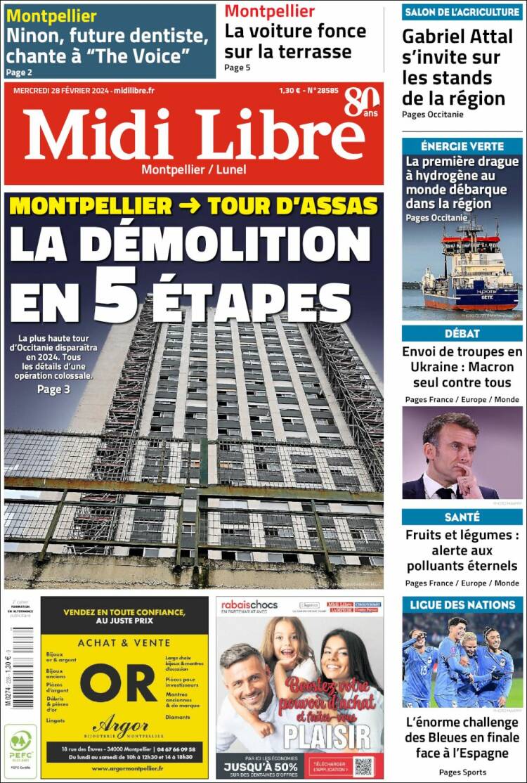 Portada de Midi Libre (Francia)