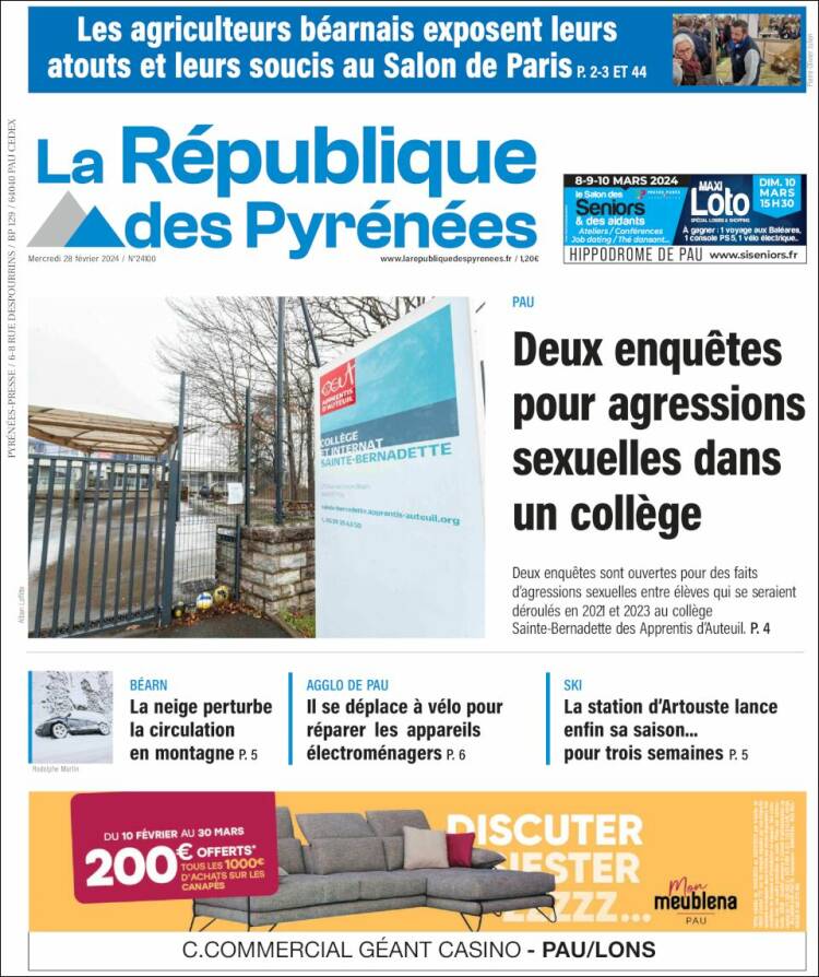 Portada de La République des Pyrénées (Francia)