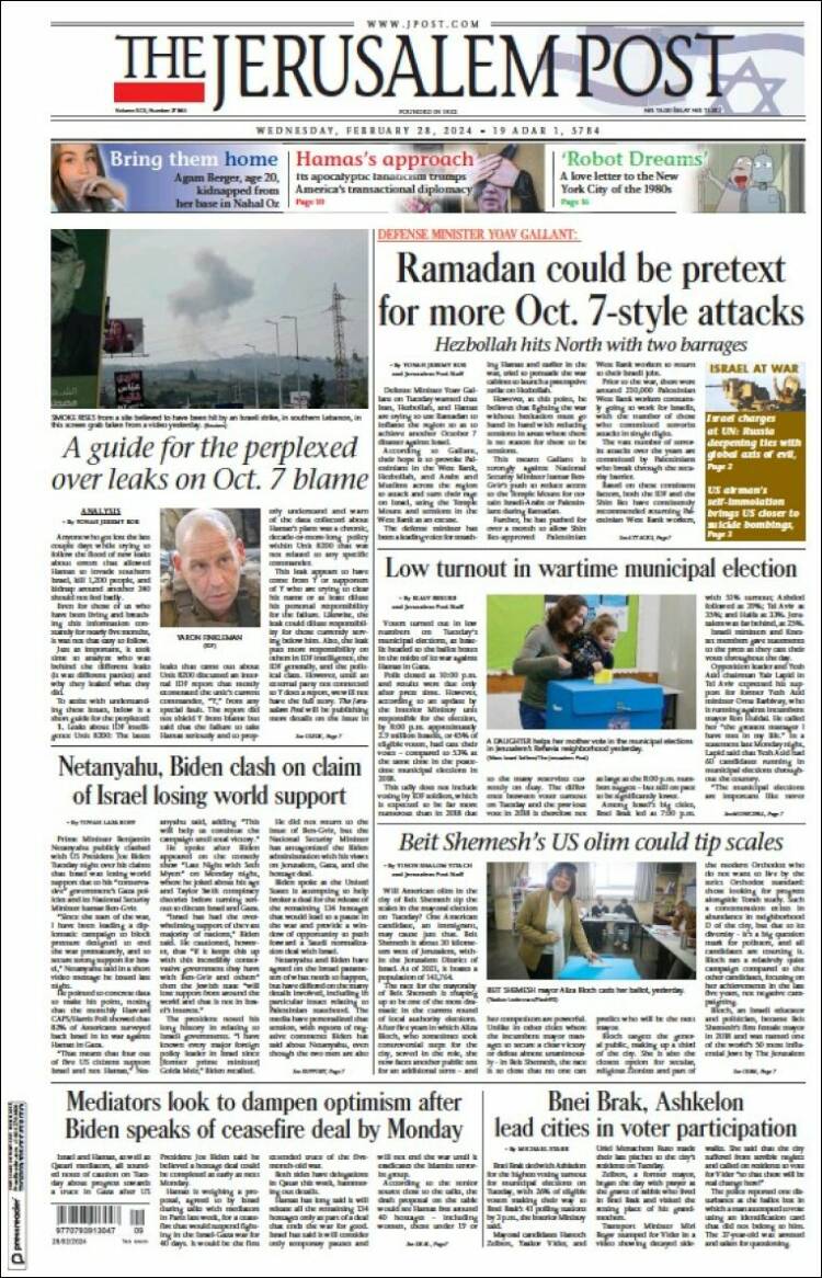 Portada de The Jerusalem Post (Israel)