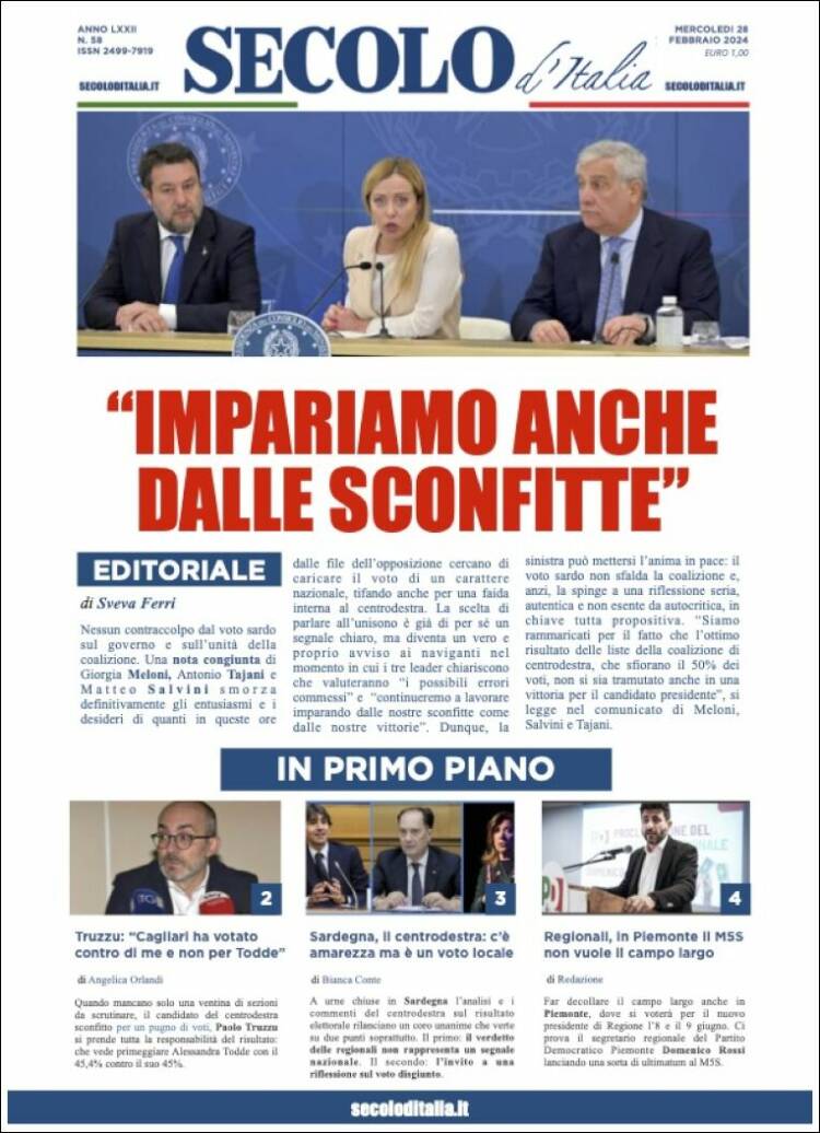 Portada de Secolo d'Italia (Italia)
