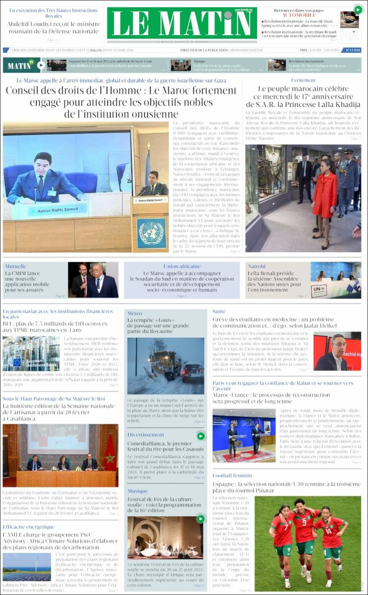 Portada de Le Matin (Marruecos)