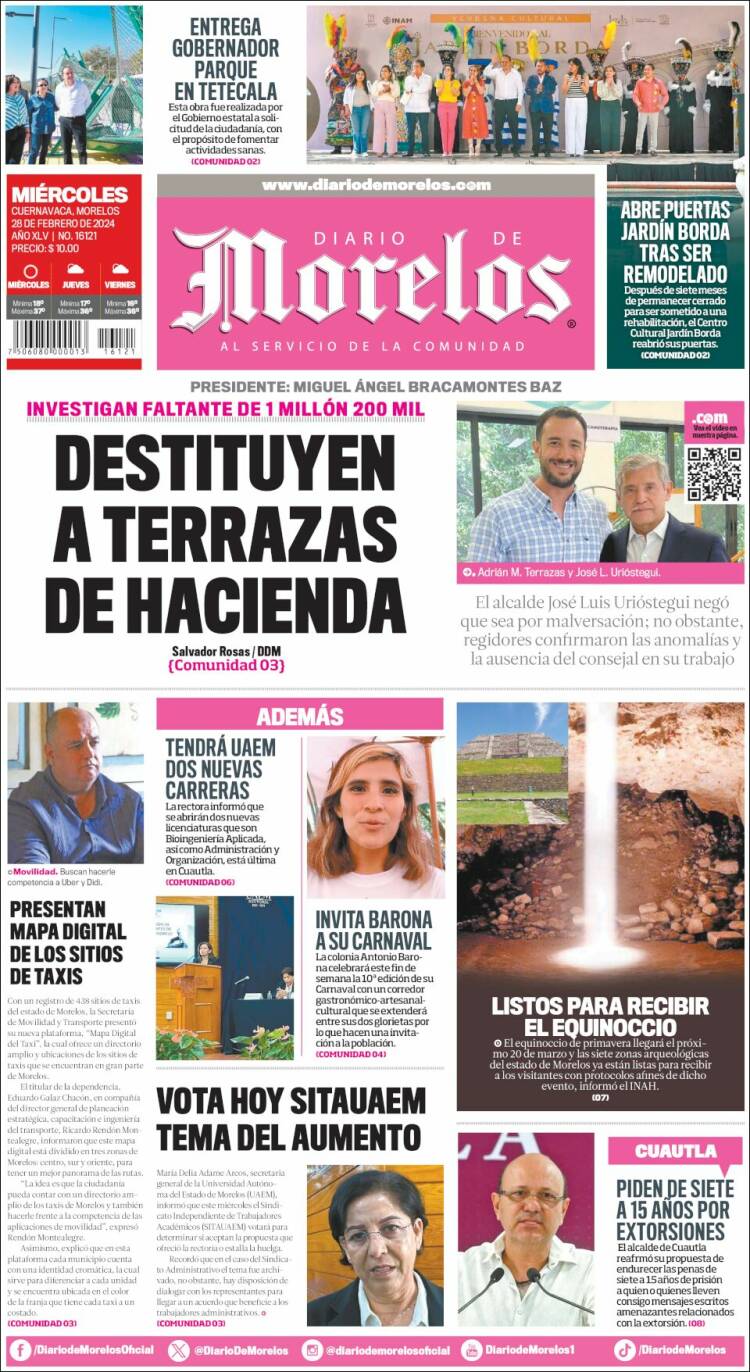 Portada de Diario de Morelos (México)