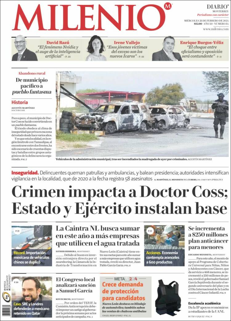 Portada de Milenio de Monterrey (México)