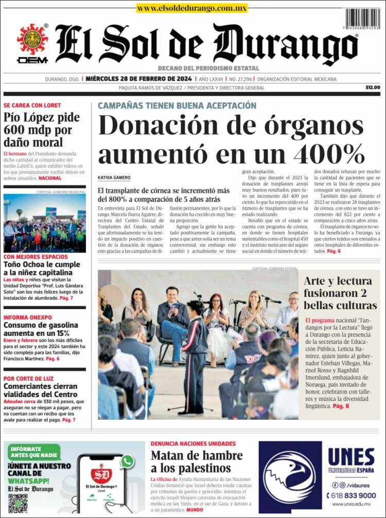 Portada de El Sol de Durango (México)