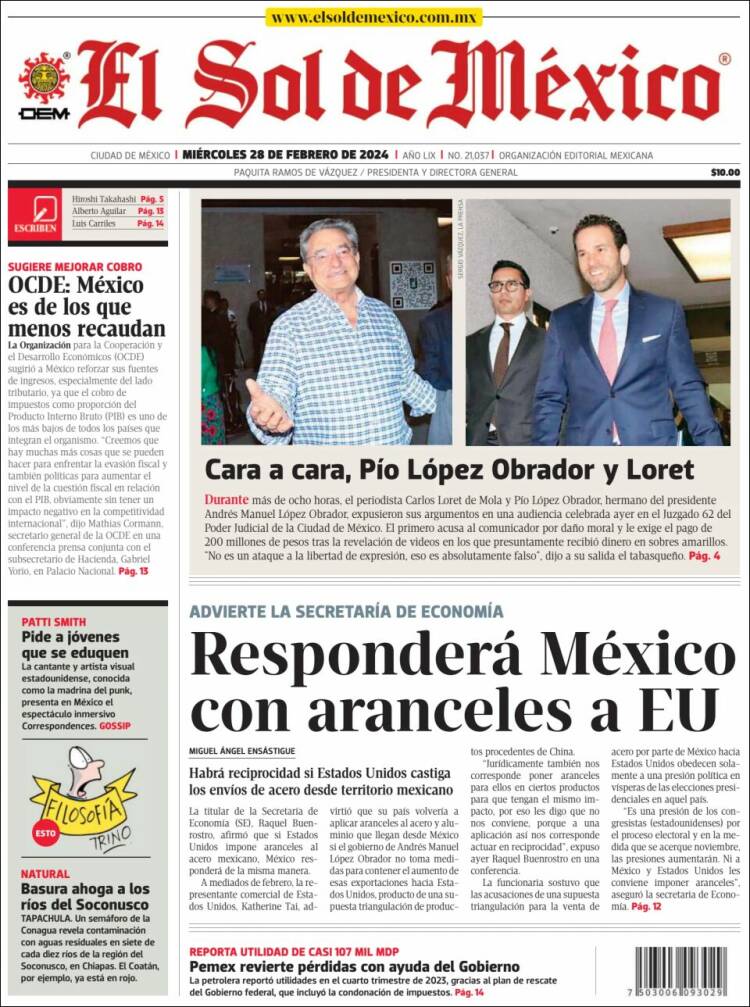 Portada de El Sol de México (México)