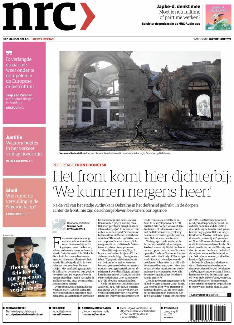 Portada de NRC Handelsblad (Pa&iacute;ses Bajos)