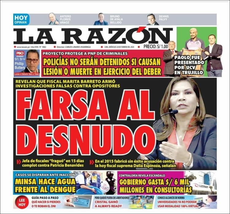 Portada de La Razón (Per&uacute;)