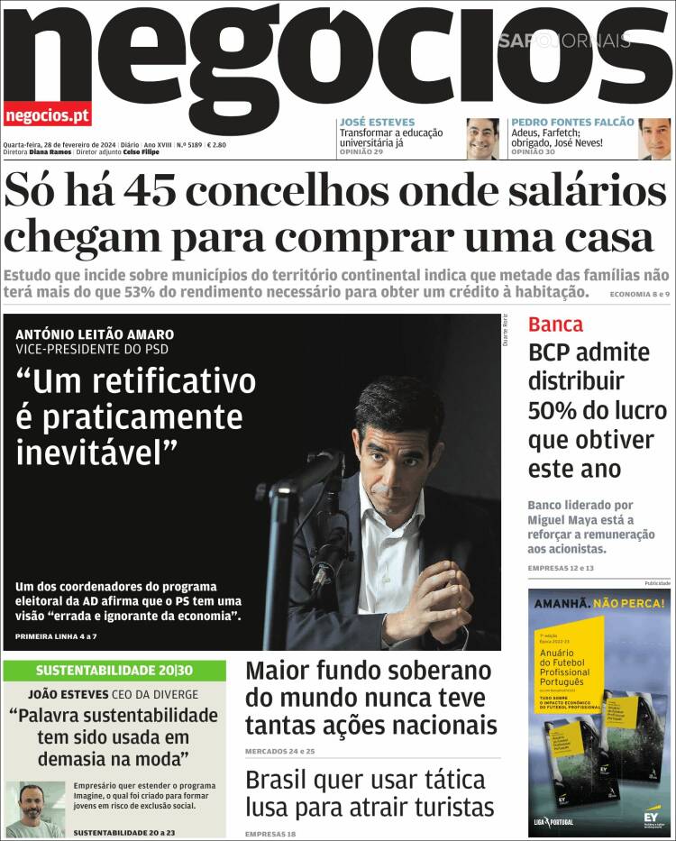 Portada de Jornal de Negócios (Portugal)