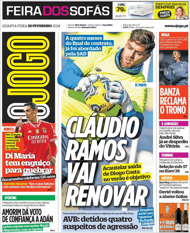 Portada de O Jogo (Portugal)