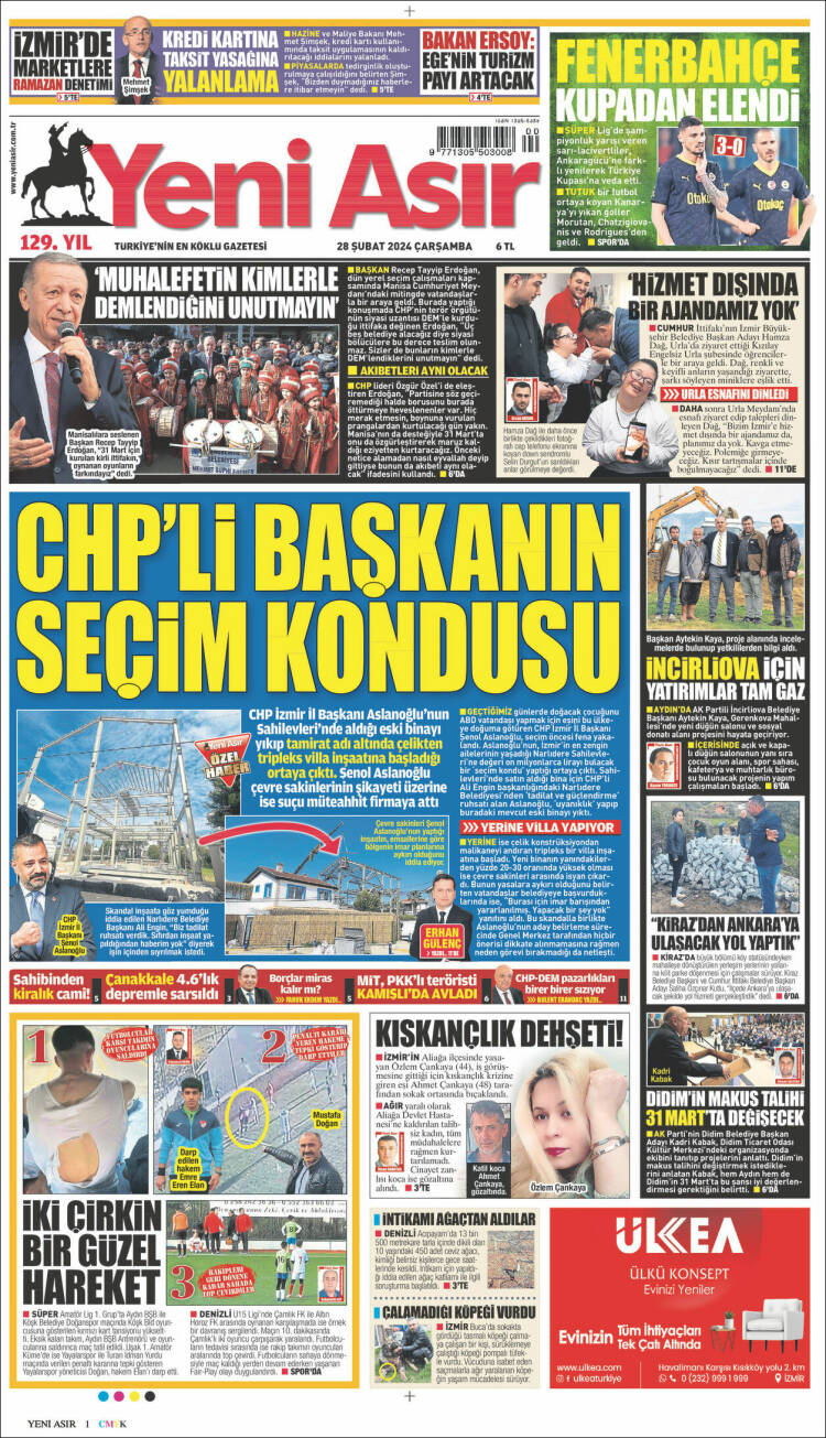 Portada de Yeni Asır (Turqu&iacute;a)