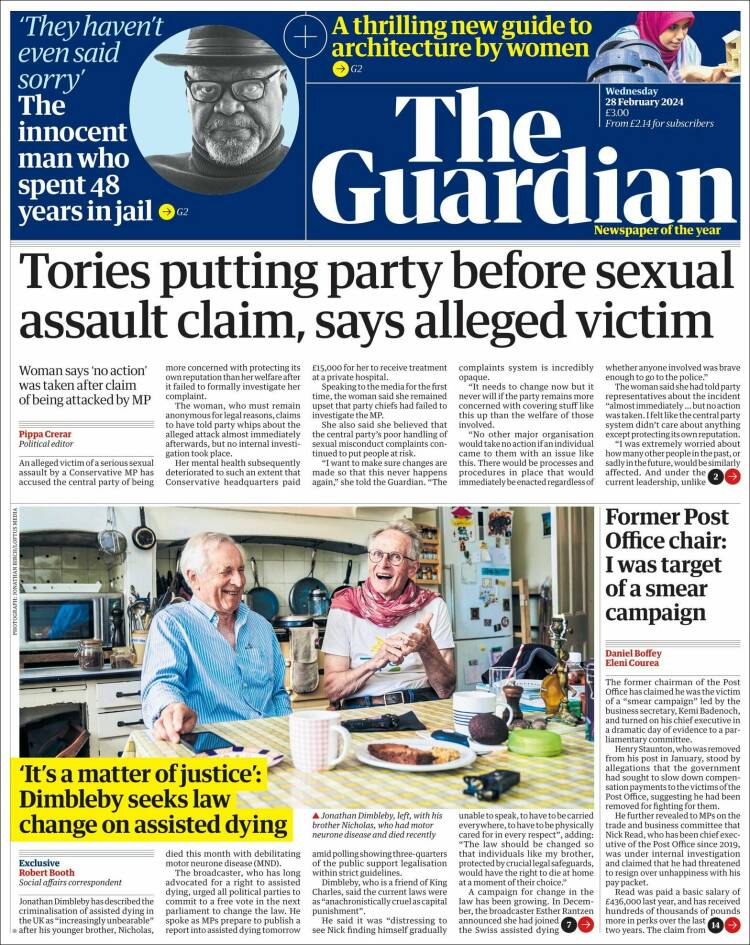 Portada de The Guardian (Reino Unido)