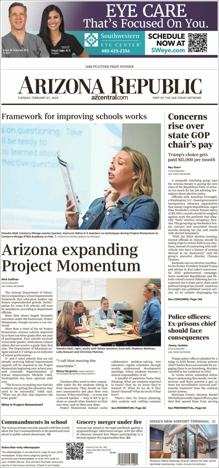 Portada de Arizona Republic News (USA)