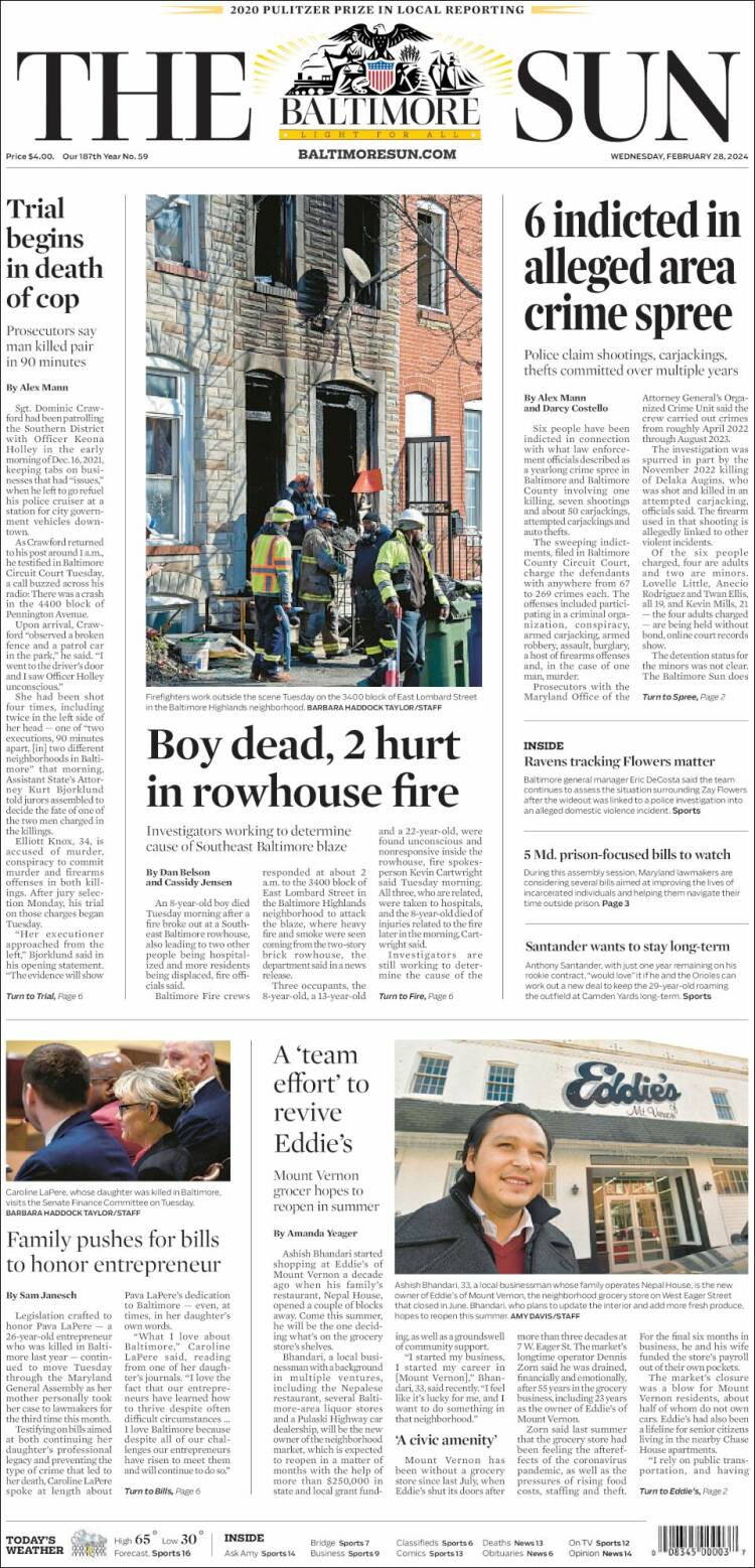 Portada de The Baltimore Sun (USA)