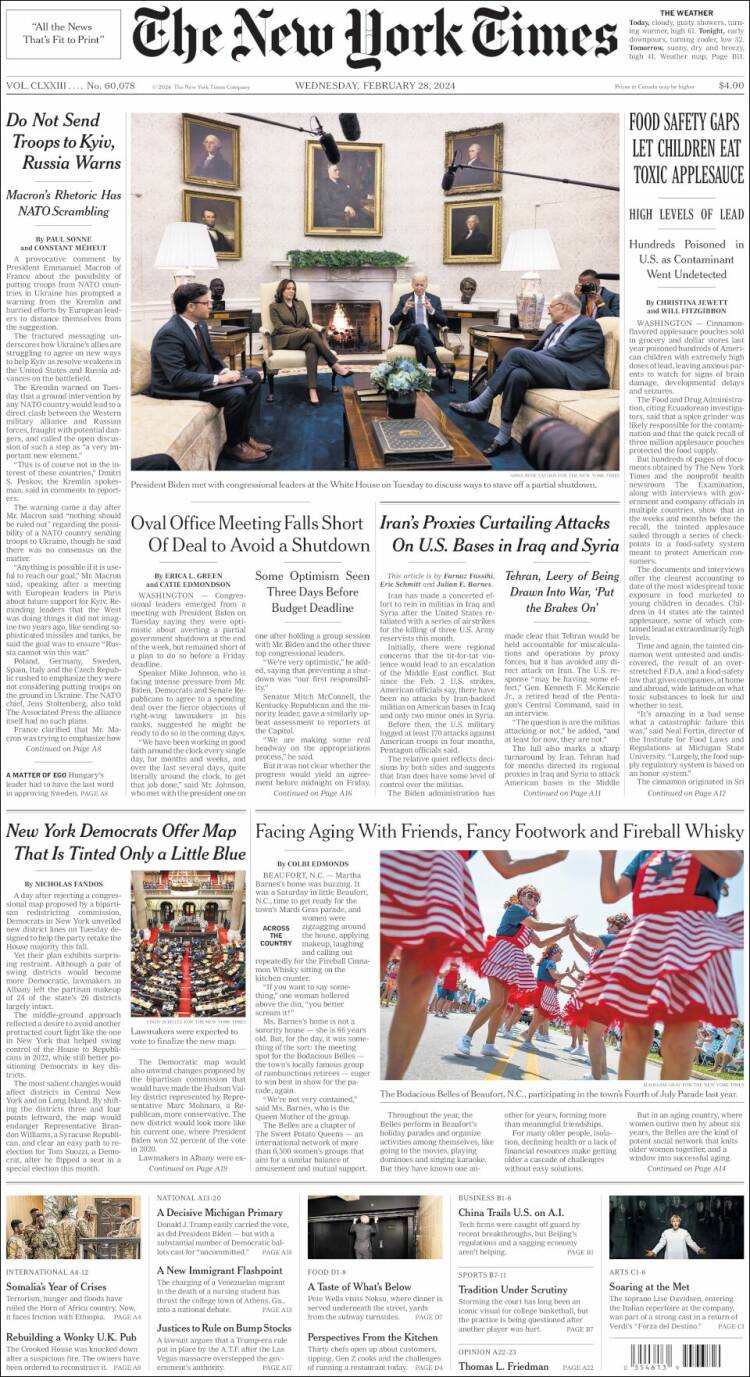 Portada de New York Times (USA)