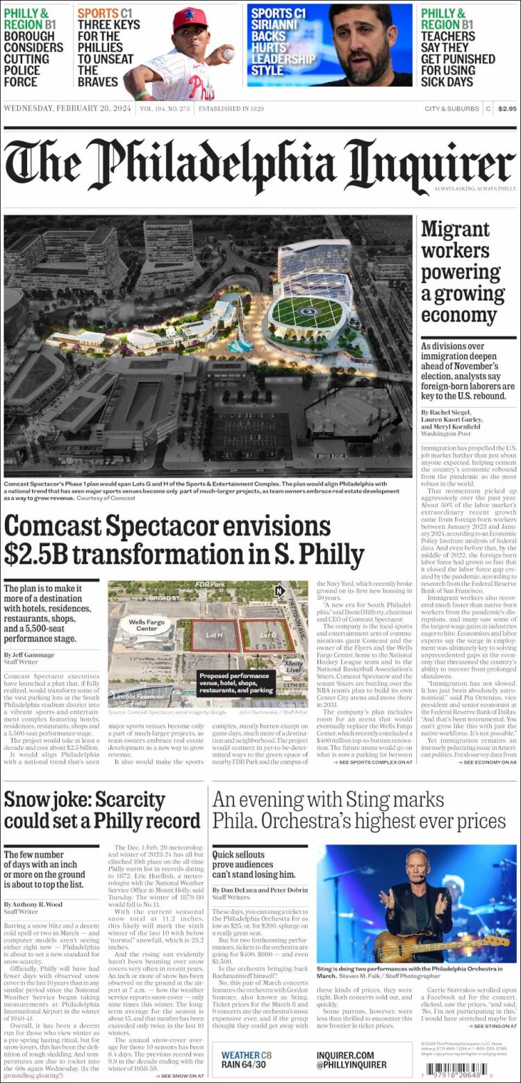 Portada de Philadelphia Inquirer (USA)