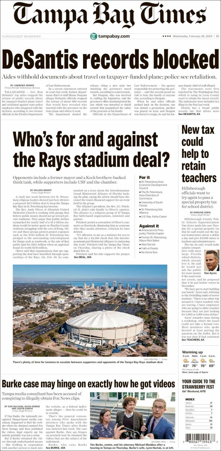 Portada de Tampa Bay Times (USA)