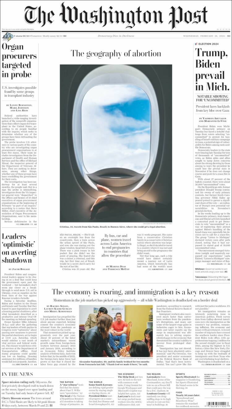 Portada de The Washington Post (USA)