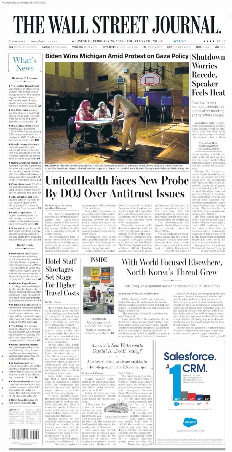 Portada de Wall Street Journal (USA)