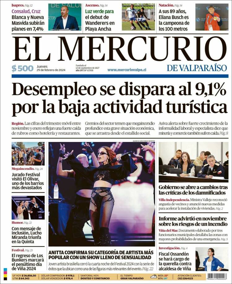 Portada de Mercurio de Valparaiso (Chile)