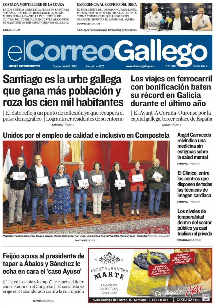 Portada de El Correo Gallego (España)