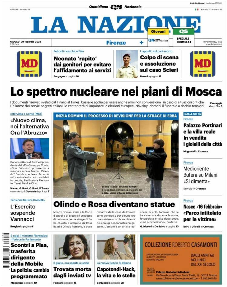 Portada de La Nazione (Italia)