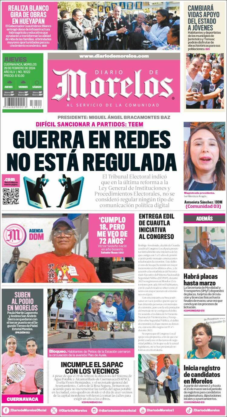 Portada de Diario de Morelos (México)