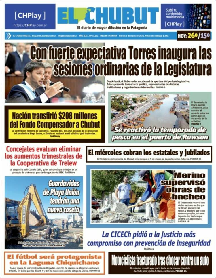 Portada de El Chubut (Argentina)