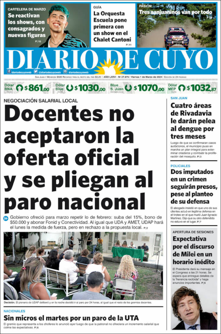 Portada de Diario de Cuyo (Argentina)