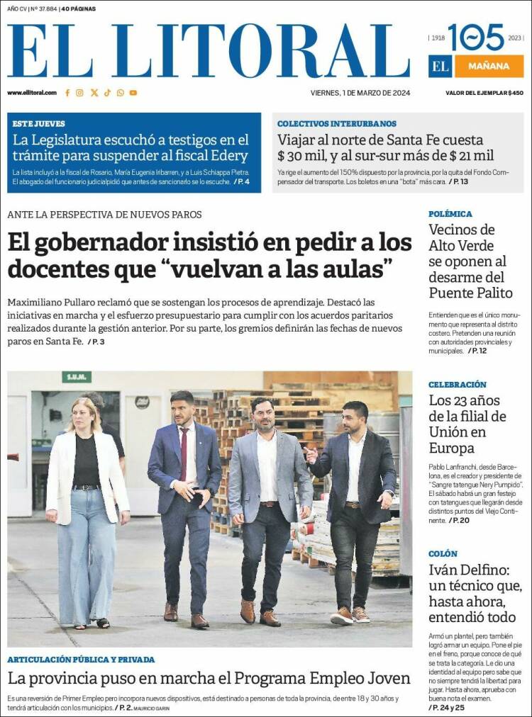 Portada de Diario El Litoral (Argentina)